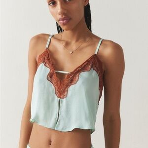 Urban Outfitters Aqua and Rust Lace Chemise